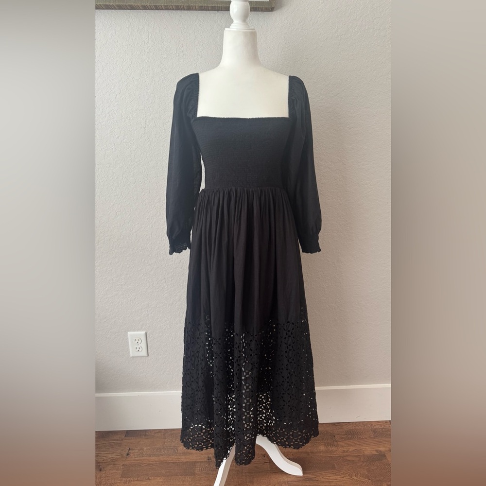 Free People Perfect Storm Midi Dress‎ Smocked Lace Cutout Women's Size S J